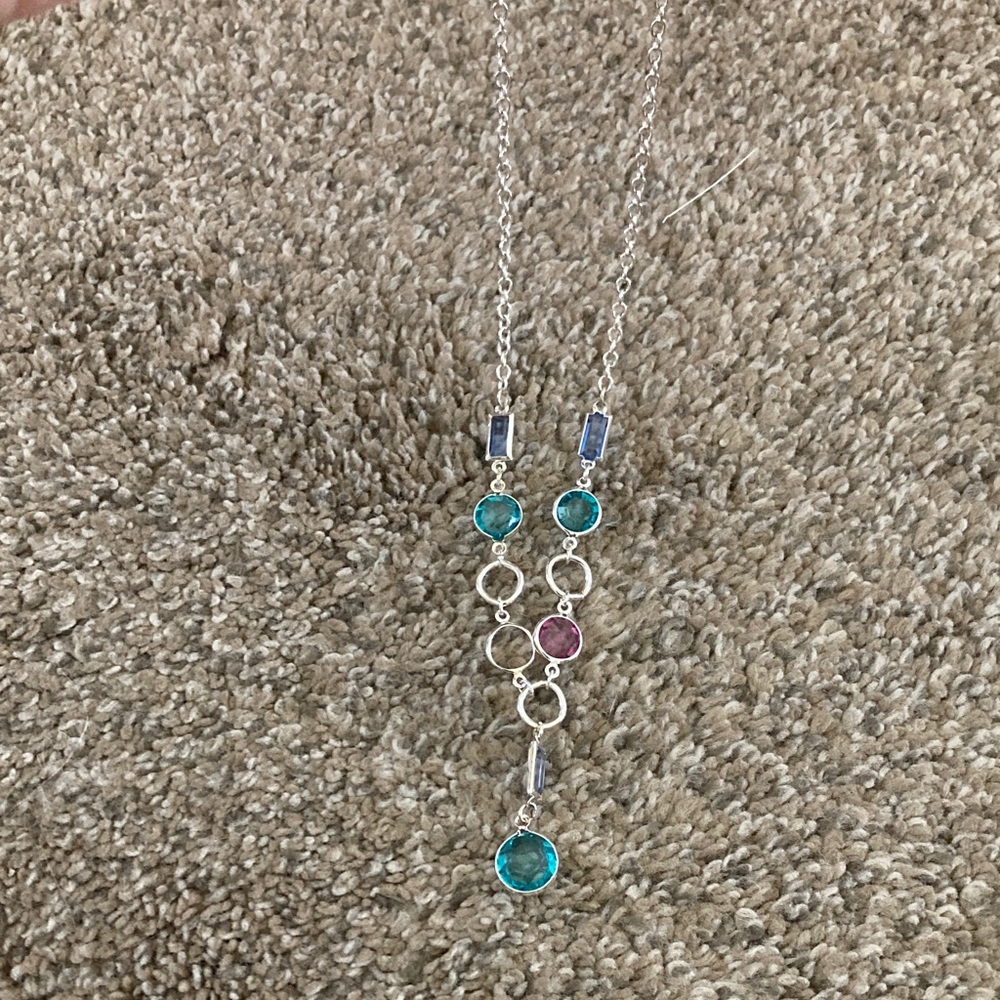 Gloria Vanderbilt Silver Necklace and matching bracelet Blue and Pink - Picture 3 of 8